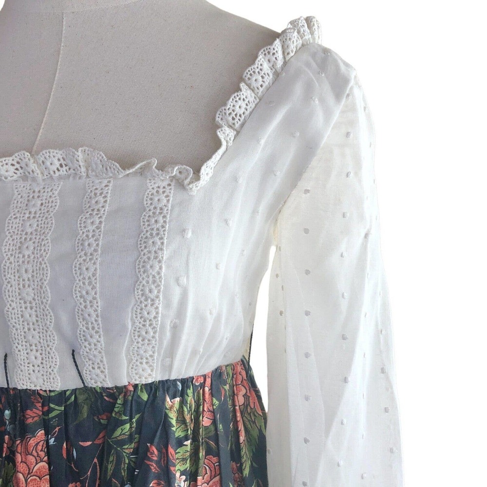 Vintage 70s Mr Mort Maxi Dress Boho Prairie Hippie Eyelet Lace Milk Made ￼Size 7